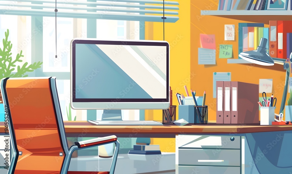 Comfortable workspace with open blank screen laptop computer and office supplies. Comfortable workspace with open blank screen laptop computer and office supplies.