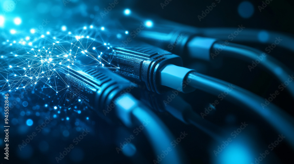 Network Switches Abstract Vector Blue This abstract image features Ethernet cables connected to network ...