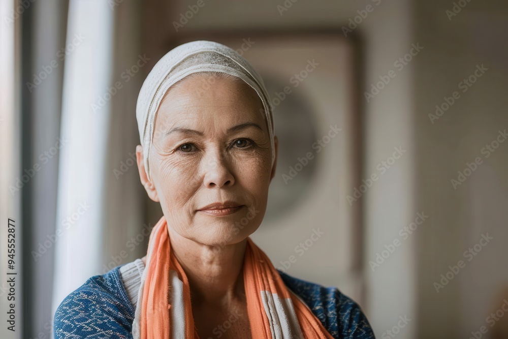 The confident senior beautiful moment of cancer patient at home. Portrait of cancer senior woman patient, chemotherapy patient. The confident senior beautiful moment of cancer patient at home. Portrait of cancer senior woman patient, chemotherapy patient.