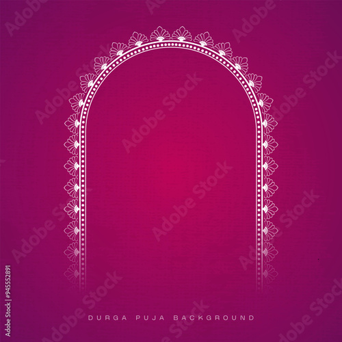 Durga Puja Border, Arch, Frame, Background Advertisement Design for Durga Puja Offer, Sale, Discount, Tags Design	