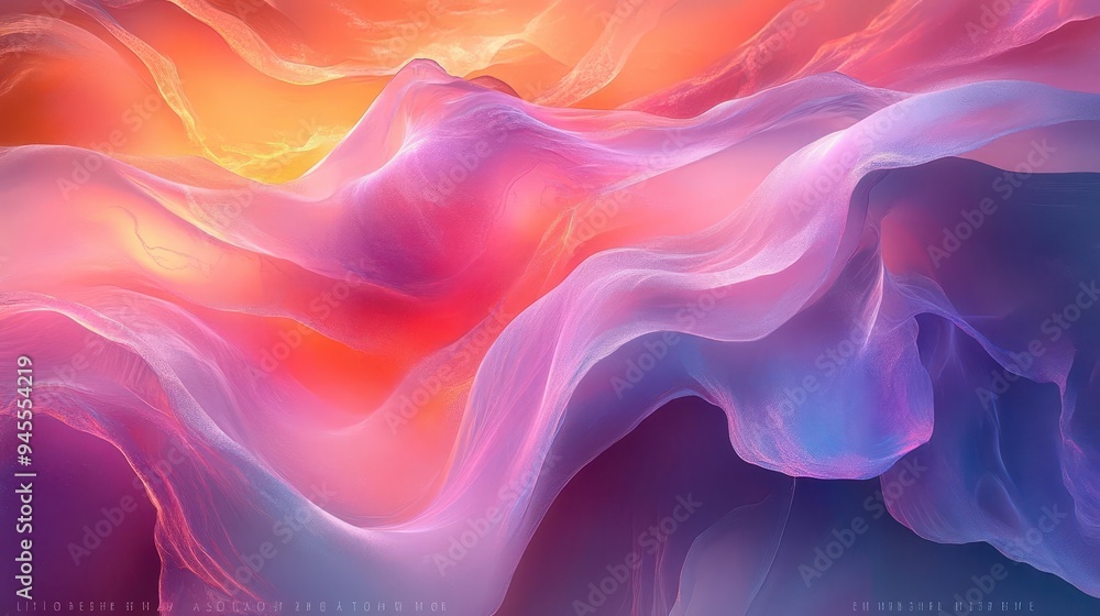 Obraz premium surreal digital artwork of flowing melted forms in iridescent hues organic shapes morph and blend creating dreamlike abstract composition