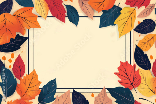 Autumn Leaves Square Border, Vibrant Frame for Seasonal Greetings and Artwork, Colorful Vector with Copy Space for Text