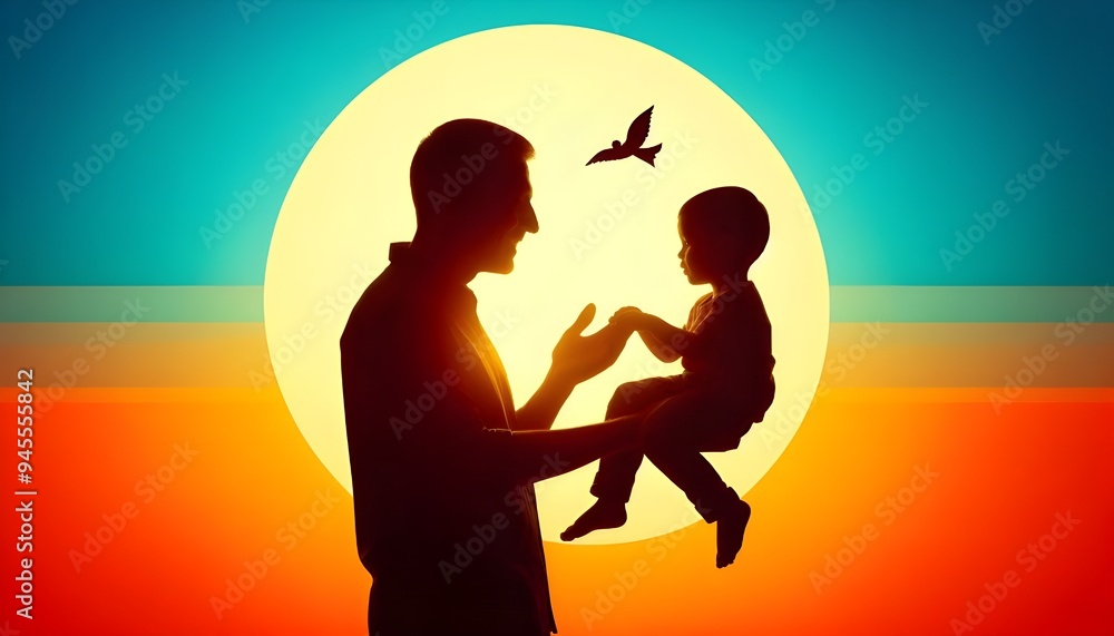father and childern, fathers day, daddy silhouette father and childern, fathers day, daddy silhouette