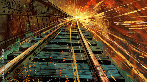 road, railroad, track, landscape, art, graffiti, painting, art, background, nature, fate, generative, ai,