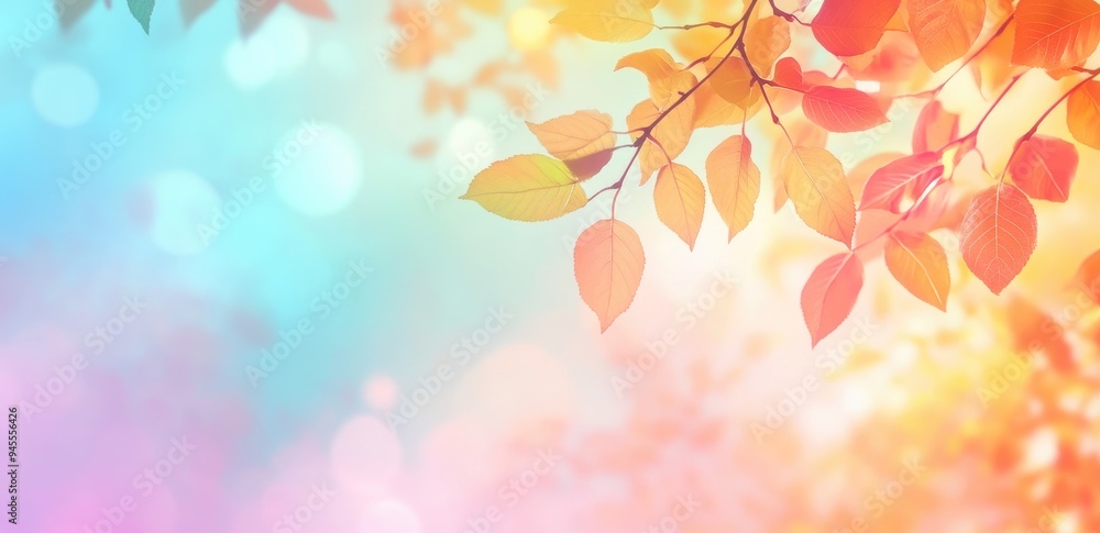 Colorful Autumn Leaves with Blurred Sky and Vibrant Background. Serene Fall Atmosphere with Copy Space for Text. Autumn Scene Colorful Autumn Leaves with Blurred Sky and Vibrant Background. Serene Fall Atmosphere with Copy Space for Text. Autumn Scene
