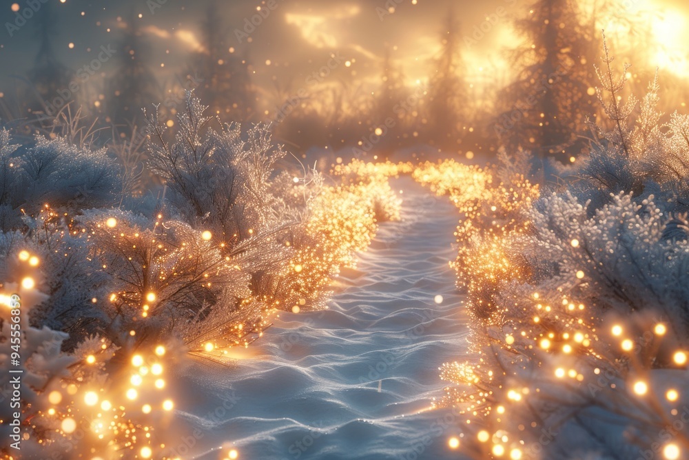 Naklejka premium Abstract winter landscape with glowing New Year's lights