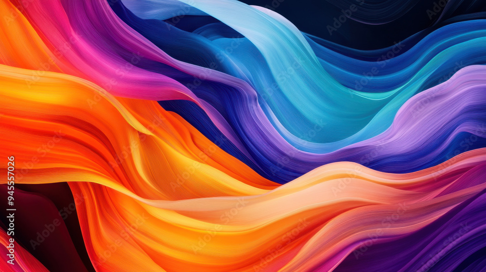 Abstract flowing wave patterns in vibrant colors creating a sense of motion and energy against a dark background Abstract flowing wave patterns in vibrant colors creating a sense of motion and energy against a dark background