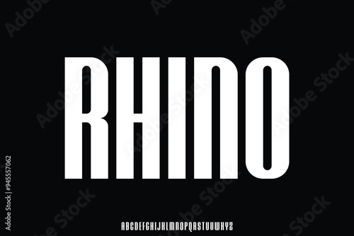 Modern strong rhino condensed alphabet display font vector illustration