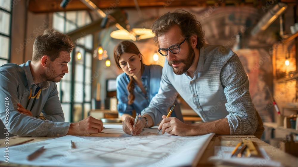 a construction engineer in a meeting with architects and project managers, reviewing plans and making critical decisions for the project. a construction engineer in a meeting with architects and project managers, reviewing plans and making critical decisions for the project.