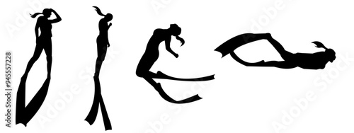 Vector set silhouette of Snorkeling, free diving, Isolated background. Vector illustration.