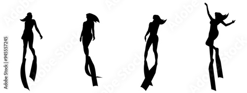 Vector set silhouette of Snorkeling, free diving, Isolated background. Vector illustration.