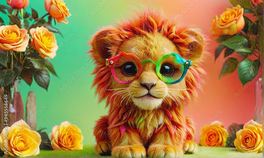 Obraz premium Cute Lion Cub with Funky Glasses