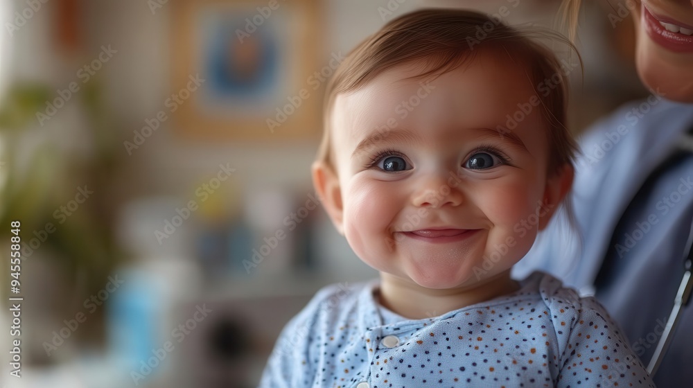 tender moment of a pediatrician gently examining a smiling baby with soft natural light streaming through a window in a modern colorful clinic tender moment of a pediatrician gently examining a smiling baby with soft natural light streaming through a window in a modern colorful clinic