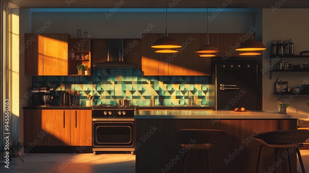 Modern Kitchen with Warm Lighting