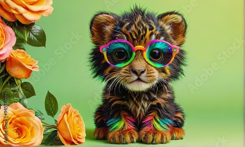 Playful Leopard Cub with Glasses