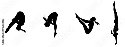 Vector set silhouette of swimming. Artistic swimming, water sport, diving. Isolated background. Vector illustration.