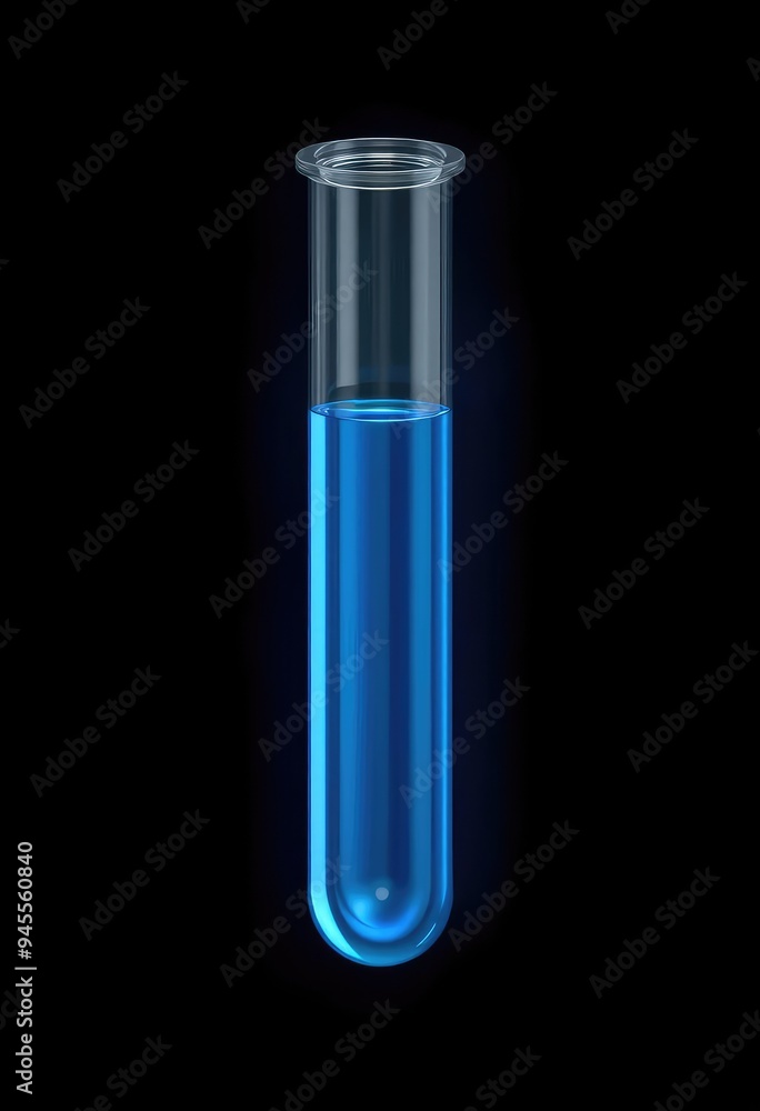  A small test tube with a floating blue liquid is viewed from the top against a black background.