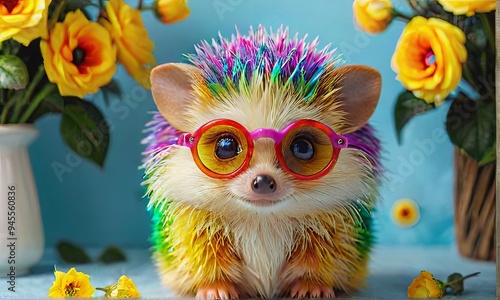 Adorable Hedgehog with Colorful Glasses