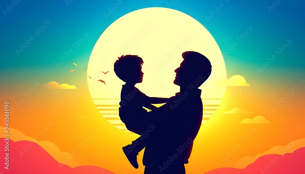 father and childern, fathers day, daddy silhouette father and childern, fathers day, daddy silhouette