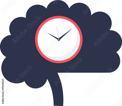 Silhouette of a brain with a clock face at the center, symbolizing time management or deadline concept.