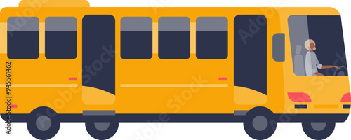 Yellow city bus with passengers, symbolizing urban public transportation.