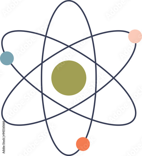 Simplified illustration of an atom with nucleus and orbiting electrons.