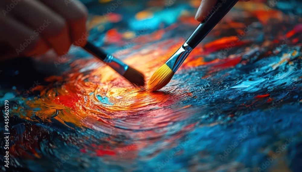 Artist with a paintbrush, creating a digital masterpiece on a holographic canvas, abstract, vibrant colors Artist with a paintbrush, creating a digital masterpiece on a holographic canvas, abstract, vibrant colors