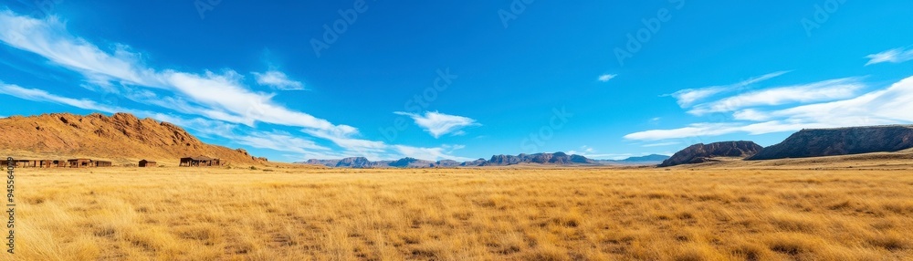 A vast, open landscape with rolling hills and a clear blue sky. A vast, open landscape with rolling hills and a clear blue sky.
