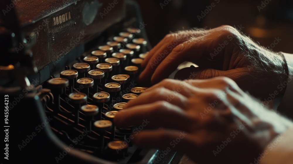 Close-up of Hands typing on operating an old-fashioned typewriter. Close-up of Hands typing on operating an old-fashioned typewriter.