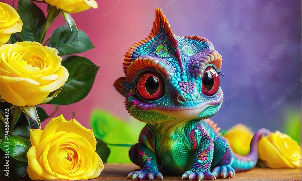 Colorful Baby Chameleon with Big Eyes Colorful Baby Chameleon with Big Eyes