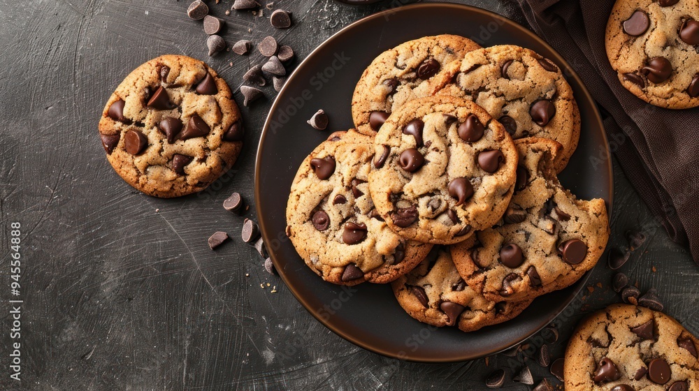 Chocolate Chip Cookies on a Brown Plate Chocolate Chip Cookies on a Brown Plate