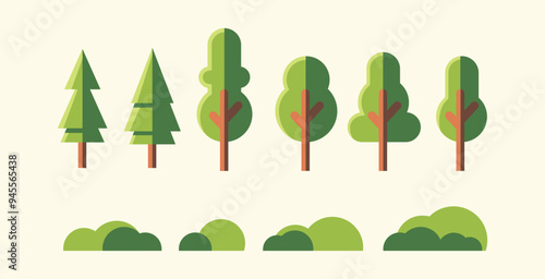 collection of trees in flat style on white background