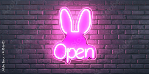 A neon sign depicting a bunny silhouette with the word 