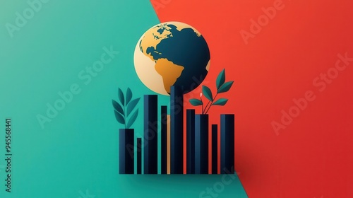 Analyzing global stock market data flat design, front view, investment theme, water color, vivid