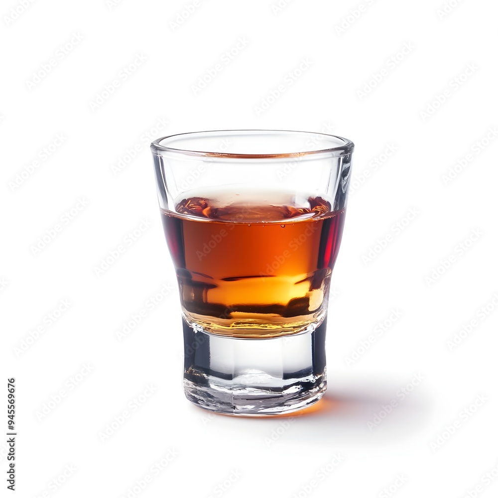 Minimalist photograph showcasing a single glass filled with clear Chinese baijiu liquor isolated on a clean white background This simple Minimalist photograph showcasing a single glass filled with clear Chinese baijiu liquor isolated on a clean white background This simple