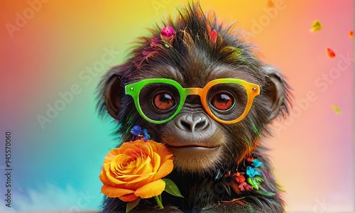 Adorable Baby Monkey with Orange Glasses