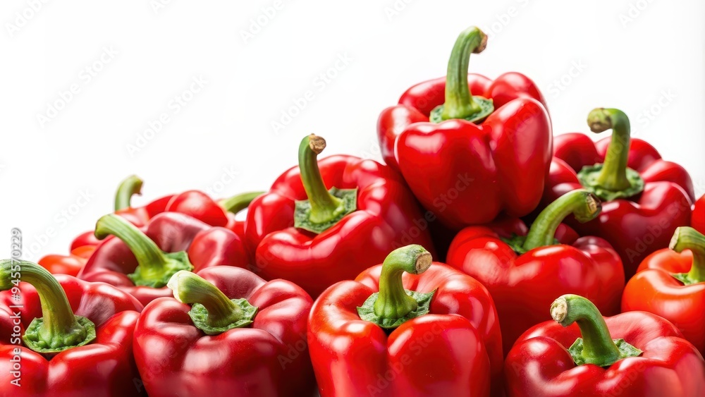 Vibrant red bell peppers on a white background, fresh, organic, healthy, vegetable, natural, colorful, nutrition Vibrant red bell peppers on a white background, fresh, organic, healthy, vegetable, natural, colorful, nutrition