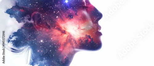 Galactic Reverie: Ethereal Double Exposure Woman Portrait