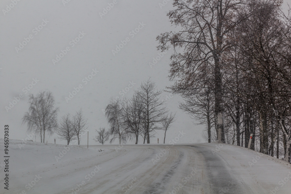 Winter view of I/11 road near Suchy vrch mountain, Czech Republic Winter view of I/11 road near Suchy vrch mountain, Czech Republic