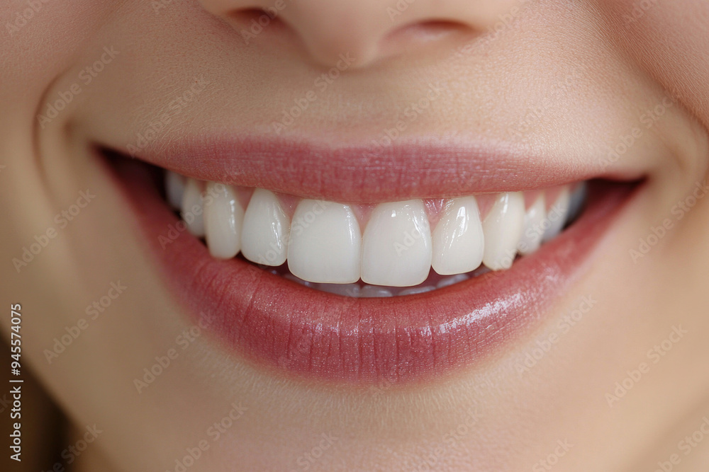 A close-up of a pleasant womans smile. A close-up of a pleasant womans smile.