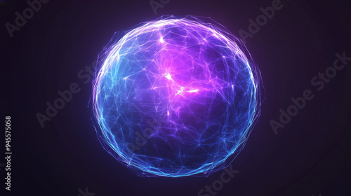 Metaverse digital orb. Abstract blue-purple sphere in low poly style. Polygonal wireframe vector graphic. Geometric backdrop.