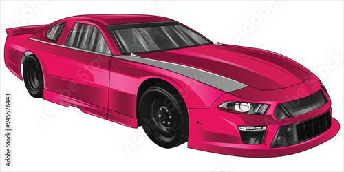 Outline pink and painted racing car. Isolated in black background, for t-shirt design, print. and for business purposes.