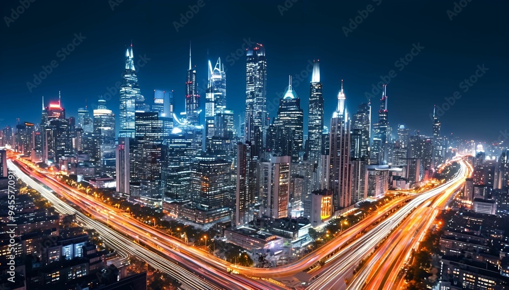 Fototapeta premium The City Where Lights Dance Across the Skyline, Illuminating the Night