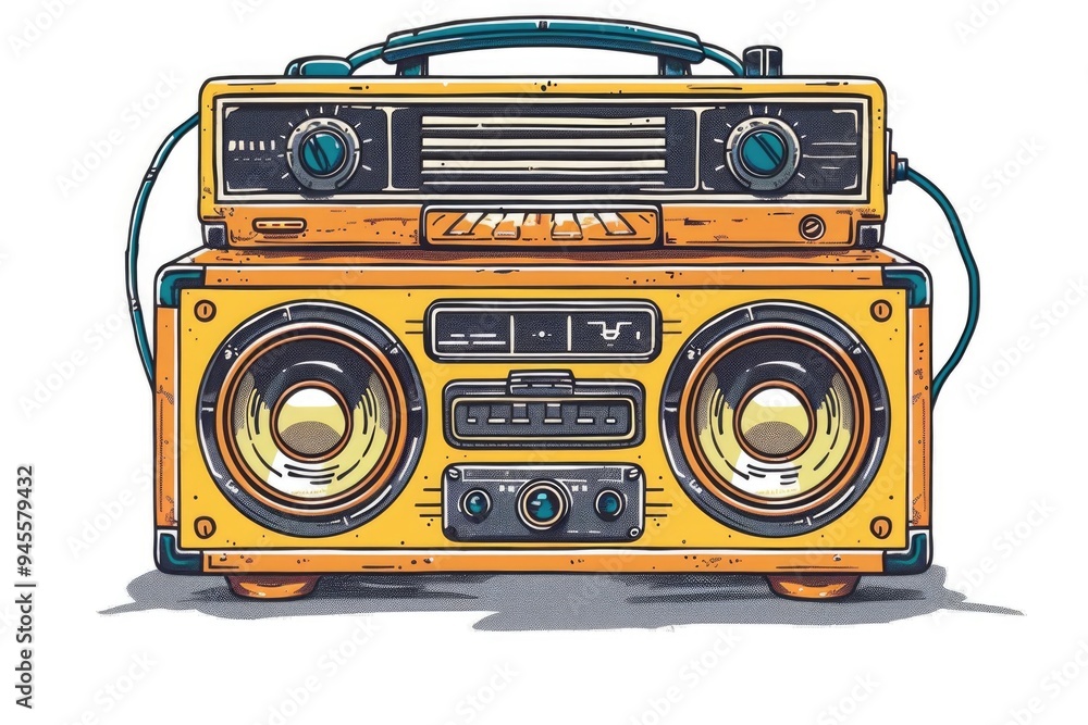 A retro-style boombox with headphones on top, great for music-themed images and nostalgic scenes A retro-style boombox with headphones on top, great for music-themed images and nostalgic scenes