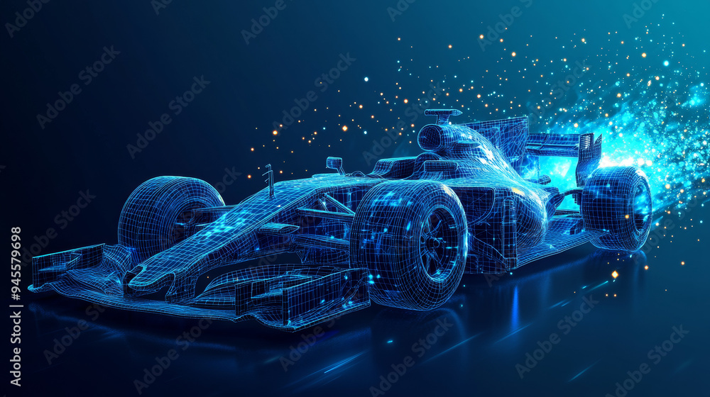 A polygonal F1 car designed to represent speed, featuring a vector ...