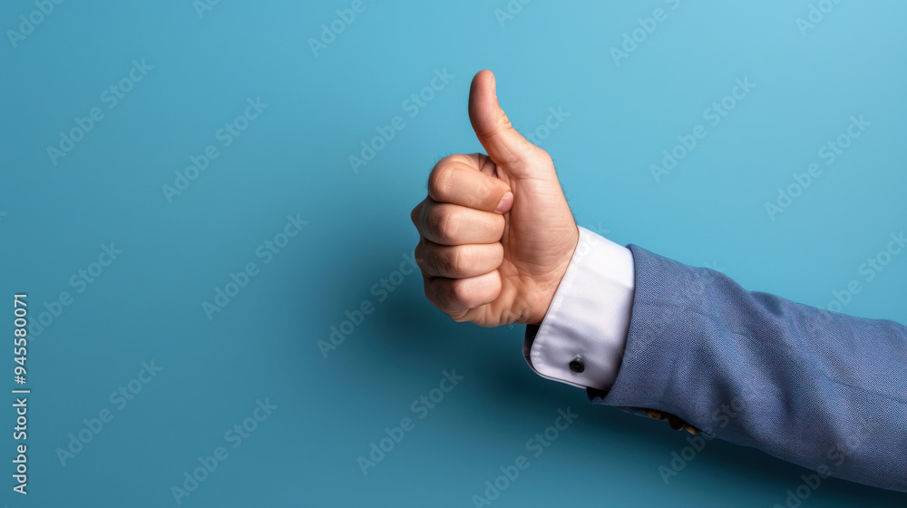 Close-up of a hand showing a thumbs up gesture, symbolizing approval or agreement, against a blue background. Close-up of a hand showing a thumbs up gesture, symbolizing approval or agreement, against a blue background.