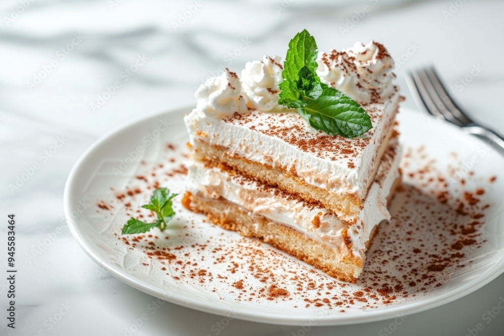 A slice of cake served on a plate with a fork, perfect for a quick snack or dessert A slice of cake served on a plate with a fork, perfect for a quick snack or dessert