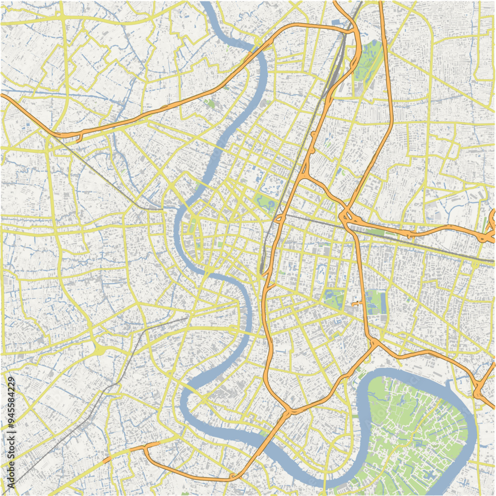 Road map of Bangkok in Thailand. Contains layered vector with roads water, parks, etc. Road map of Bangkok in Thailand. Contains layered vector with roads water, parks, etc.