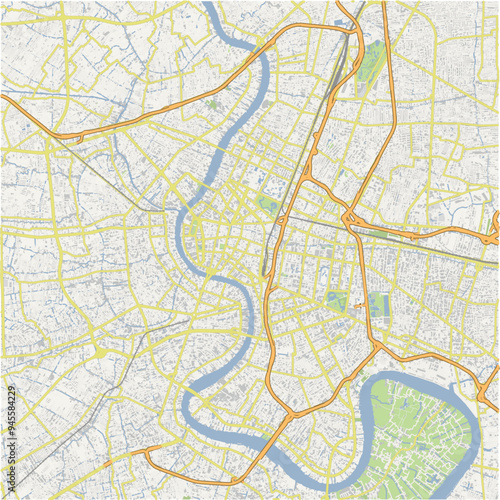 Road map of Bangkok in Thailand. Contains layered vector with roads water, parks, etc.