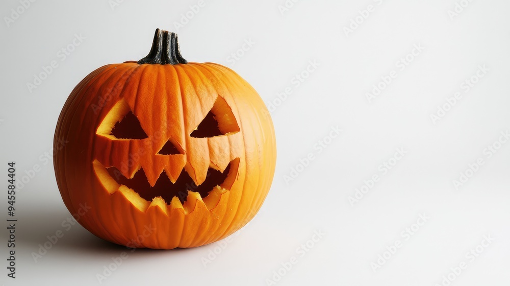 A Halloween pumpkin with a carved spooky face, set against a clean white background. A Halloween pumpkin with a carved spooky face, set against a clean white background.
